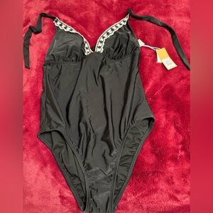 Target Black Lace Trim Swimsuit L NWT